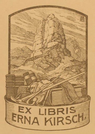 Exlibris by Emil Anner from Schwitzerland for Erna Kirsch - Mountain Book Scenery/Landscape 