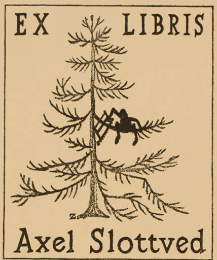 Exlibris by Mogens Zieler from Denmark for Axel Slottved - Man Tree 