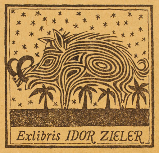 Exlibris by Mogens Zieler from Denmark for Idor Zieler - Fauna Palm tree 