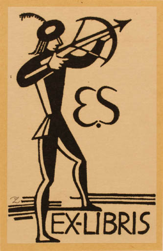 Exlibris by Mogens Zieler from Denmark for E Schiødt - Man Weapon 