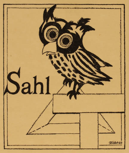Exlibris by Mogens Zieler from Denmark for ? Sahl - Owl 
