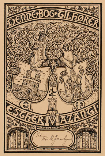 Exlibris by Viggo J. von Holstein-Rathlow from Denmark for Esther Mazanti - Heraldry 