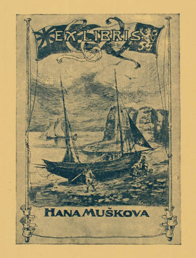 Exlibris by Karel Stapter from Czech Republic for Hana Muskova - Maritime Ship/Boat 