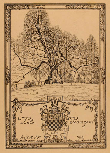 Exlibris by A. von Pcanzoni from Unknown for Lulu Pcanzoni - Scenery/Landscape Tree 